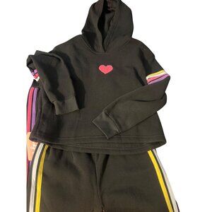 Lucky You Girls 2 Piece Sweat Suit Hoodie Sweatpants Stripes Heart Sz M 10 NWT